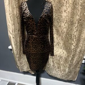 AKIRA Leopard Print Long Sleeve Dress